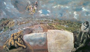 Uitzicht en kaart van de stad Toledo door El Greco